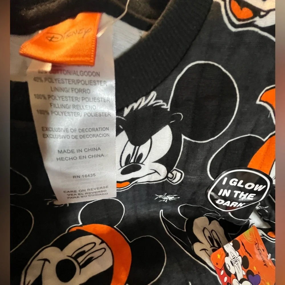 NWT Disney Mickey Halloween Black Fleece Cotton Top & Pants Set Glow in the Dark